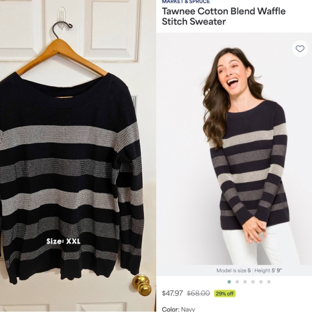 Market & Spruce Navy and Gray Striped Sweater